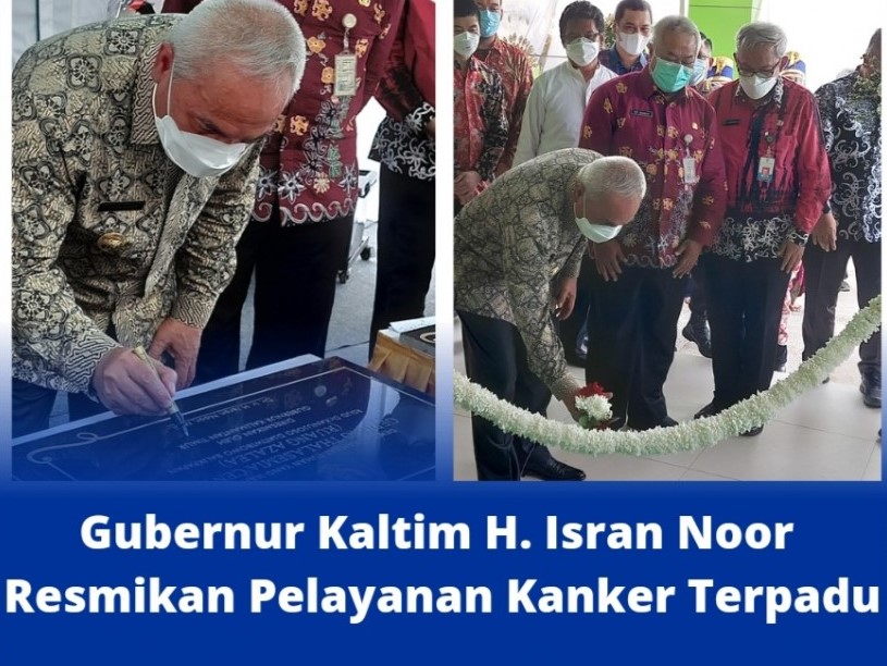 TINTA EMAS: Isran Noor saat menandatangani prasasti peresmian pelayanan kanker terpadu di Gedung Lavender, RSUD dr Kanujoso Djatiwibowo, Balikpapan.