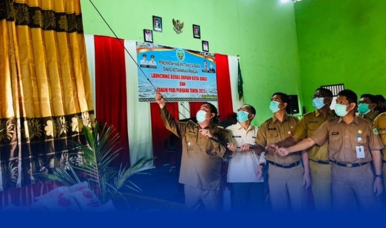 DUKUNG BERAS LOKAL: Bupati Kutai Barat FX Yapan saat mealunching beras local bernana Beras Durian Kutai Barat.