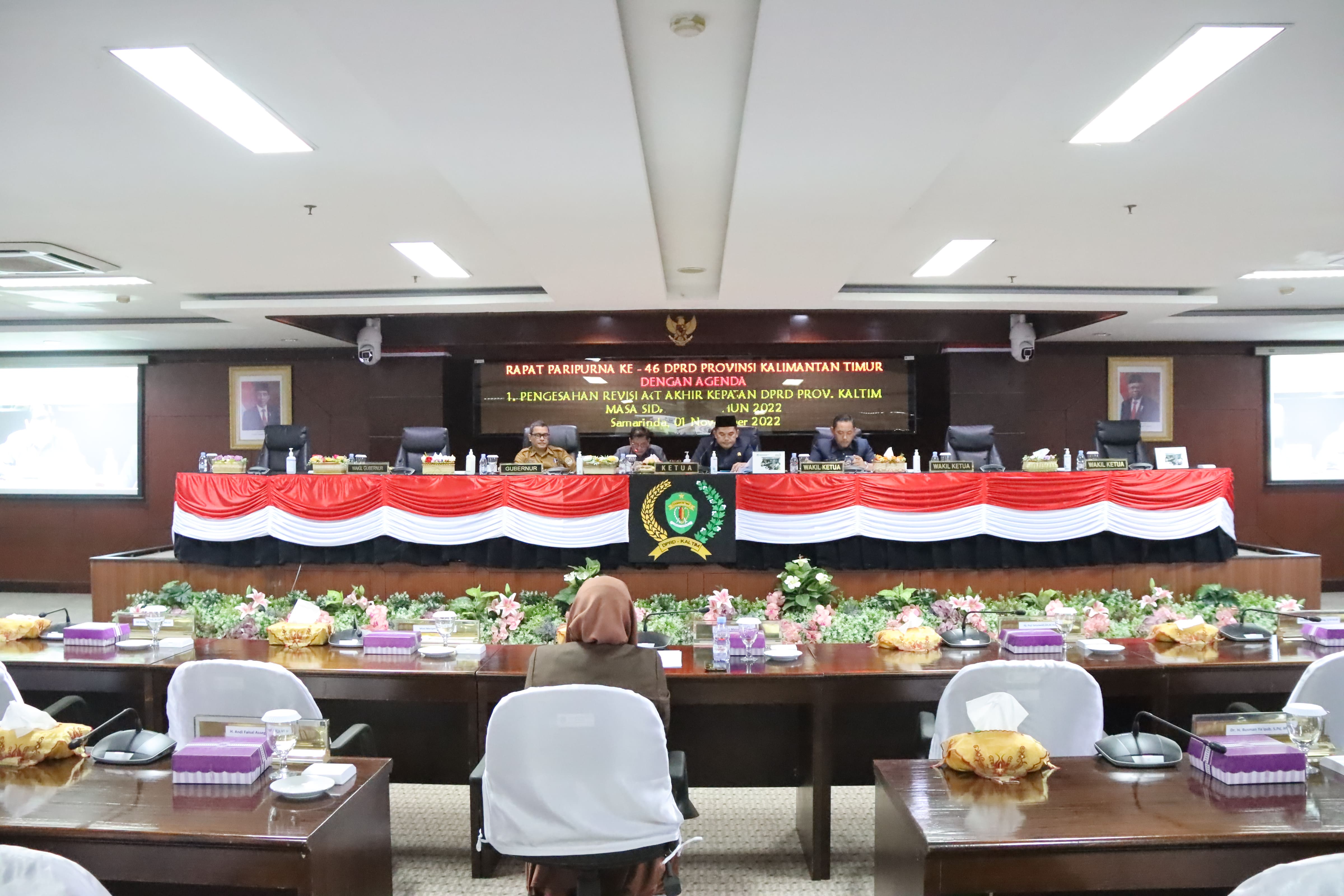 LAPORAN AKHIR PANSUS : Rapat Paripurna Ke- 46 yang dipimpin Ketua DPRD Kaltim Hasanuddin Mas’ud didampingi Wakil Ketua DPRD Kaltim Seno Aji dengan agenda laporan akhir Pansus Kepemudaan, Selasa (1/11).