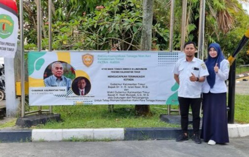 Spanduk ucapan terima kasih kepada Gubernur dan Wakil Gubernur Kalimantan Timur H Isran Noor- H Hadi Mulyadi terpasang . (Foto: Istimewa)