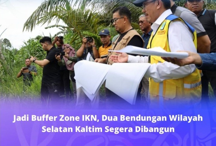 SANGAT DINANTI: Pj Gubernur Kaltim Akmal Malik (rompi cokelat) meninjau lokasi lahan pembangunan bendungan di kawasan Kabupaten Paser.